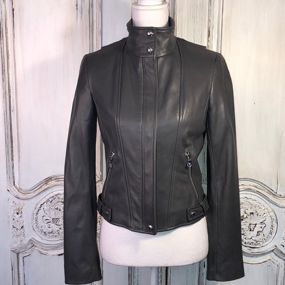 Calvin Klein Gorgeous Charcoal Gray Butter Soft Leather Moto Jacket Size XS - Picture 1 of 16